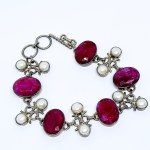 Silver bracelet with large natural rubies and pearls