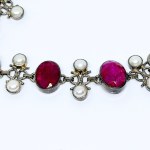 Silver bracelet with large natural rubies and pearls