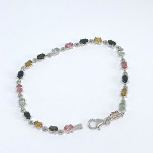 Silver bracelet with multiple natural stones