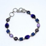Silver bracelet with natural amethysts, iolites, and pearls
