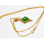 375/9K gold necklace with white and green stones