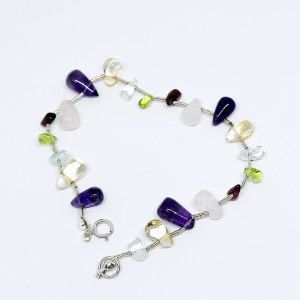 Silver bracelet with multiple natural stones