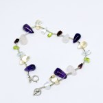 Silver bracelet with multiple natural stones