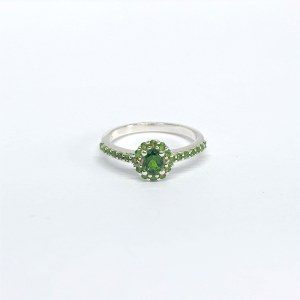 Silver ring with natural green garnets