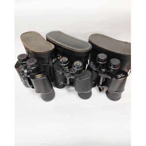 Set of 3 binoculars in cases, including the Zenith 10x50
