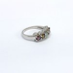Silver ring with natural garnets, citrines, white topazes, and aquamarine