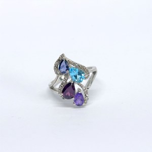 Silver ring with natural garnet, amethyst, topaz, iolite, and white topaz