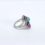 Silver ring with natural garnet, amethyst, topaz, iolite, and white topaz
