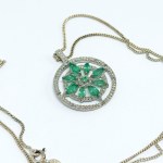 Silver Necklace with Emeralds and 0.08 Ct Diamonds