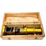 Antique brass field microscope in a case, circa 1910