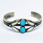 Navajo-Style Silver Bracelet with Turquoise