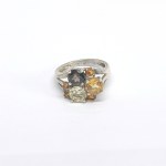 Silver ring with natural citrines, smoky quartz, and prasiolite