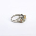 Silver ring with natural citrines, smoky quartz, and prasiolite