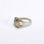 Silver ring with natural citrines, smoky quartz, and prasiolite