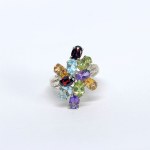 Silver ring with natural topaz, amethyst, citrine, peridot, and garnet