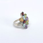 Silver ring with natural topaz, amethyst, citrine, peridot, and garnet