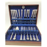 An incomplete silver-plated tableware set in a case