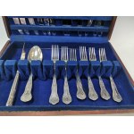 An incomplete silver-plated tableware set in a case