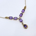 Gold-plated silver necklace with natural amethysts and white topazes