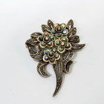 Silver Floral Brooch with Markazites and Mother-of-Pearl