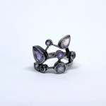 Silver ring with natural amethysts