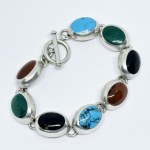Silver Bracelet with Turquoise, Onyx, Malachite, and Jasper