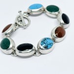 Silver Bracelet with Turquoise, Onyx, Malachite, and Jasper