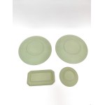 Wedgwood Set—two large plates, one small round plate, and one rectangular plate