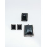 Set including a ring, brooch/pendant, and earrings with obsidian, 925 silver