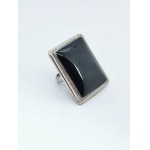 Set including a ring, brooch/pendant, and earrings with obsidian, 925 silver