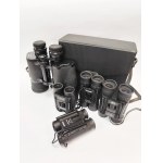 Set of 5 binoculars, including 4 small ones and one in a case