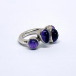 Silver ring with large natural amethysts