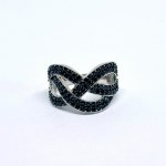 Silver ring with natural black sapphires