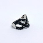 Silver ring with natural black sapphires