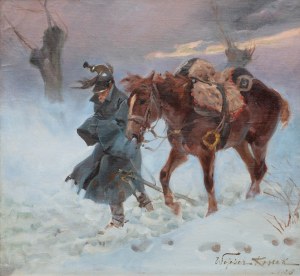 Wojciech Kossak (1856 Paryż - 1942 Kraków), Kirasjer z koniem, 1926 r.