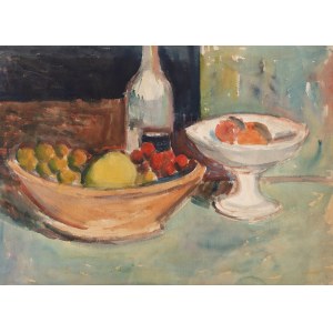 Abraham Weinbaum (1890 Kamieniec Podolski – 1943 Sobibór), Still Life with Fruit and a Bottle / Still Life with a Mandolin (double-sided work), ca. 1935