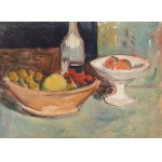 Abraham Weinbaum (1890 Kamieniec Podolski - 1943 Sobibór), Martwa natura z owocami i butelką/ Martwa natura z mandoliną, (praca dwustronna), ok. 1935