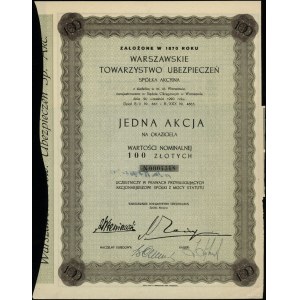 Warsaw Insurance Company, 100 zlotych share, 1931, Warsaw
