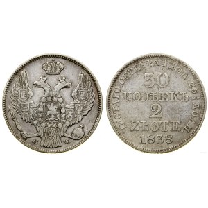 Poland, 30 kopecks = 2 zlote, 1838 MW, Warsaw