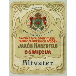 Przedwojenna etykieta Altvater firmy Jakób Haberfeld - Oświęcim [wódka, koniak, alkohol]