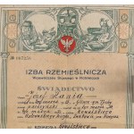 Izba Rzemieślnicza Województwa Śląskiego. Świadectwo Czeladnicze. Rzemiosło Kowalskie - Józef Kania. Kowal. Pszczyna 1933 [b.rzadkie]