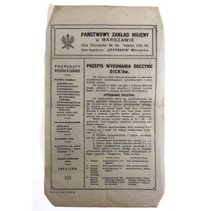 Advertising leaflet. National Institute of Hygiene in Warsaw. Instructions for performing the Dick’s test [scarlet fever]