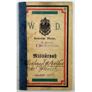 Militarpass. Nemecký dokument opisujúci priebeh vojenskej služby. 1906–1914 [lodná divízia]