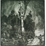 JAKUBOWSKI, Stanisław (1885–1964) — A Shrine at Night [woodcut]