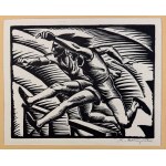 RACZYŃSKI, Stanisław (1903–1982). Woodcut. Hurdle Race. Sports in Prints — 1954 [very rare, 15 x 19.5 cm]