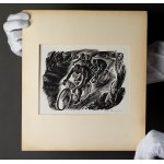 RACZYŃSKI, Stanisław (1903–1982). Woodcut. Bicycle Race. Sports in Prints—1954 [very rare, 15x21 cm]