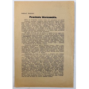 Propaganda leaflet. This will help restore the ranks of these magnificent young people, who wrote Polish history with their blood between 1939 and 1945, and who earned immortal fame during the Warsaw Uprising in July 1945.