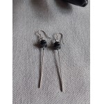 Designer Long Silver Earrings with Hematite