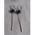 Designer Long Silver Earrings with Hematite