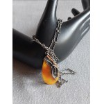 Original Silver Necklace with Natural Milky Amber